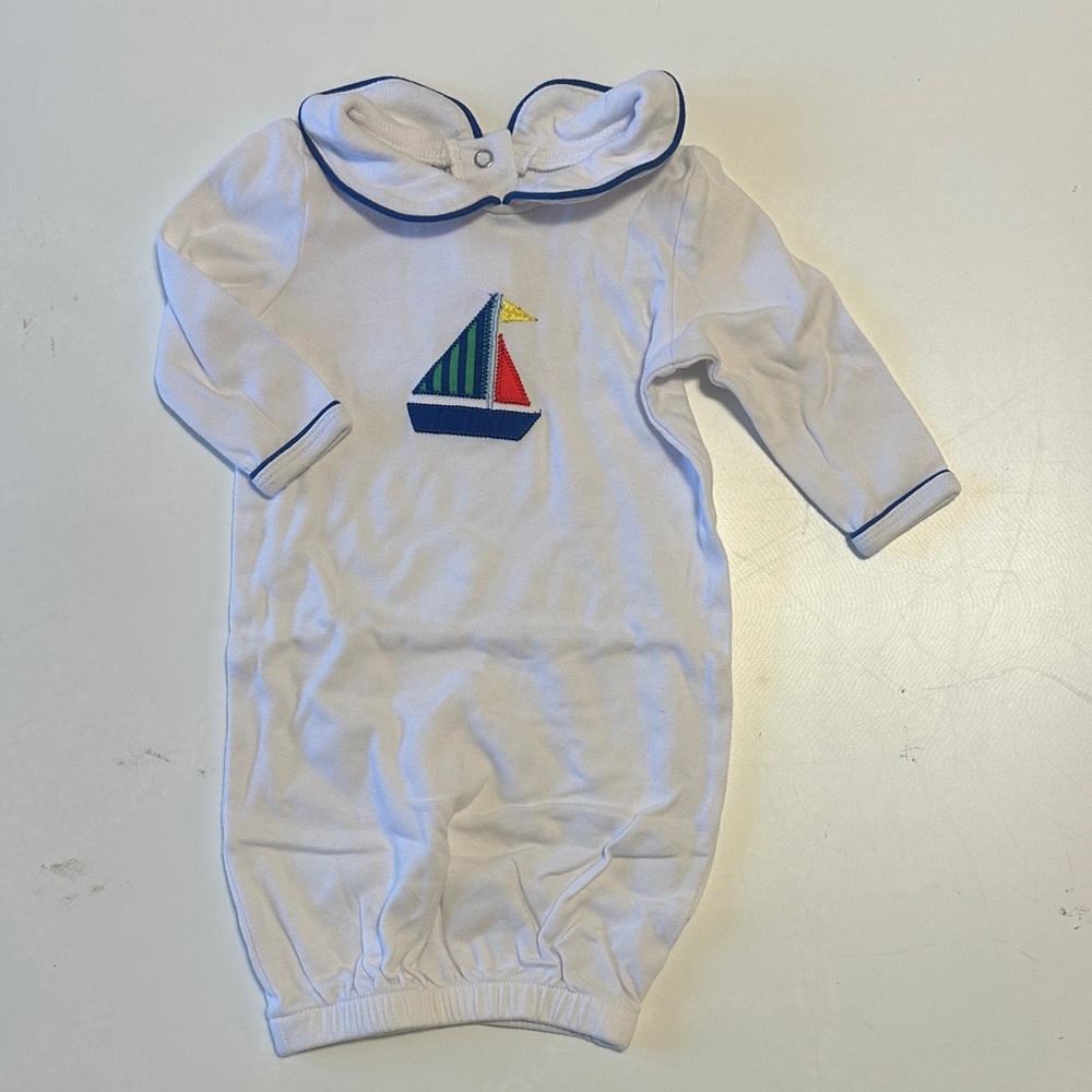 White Sailboat Embroidered Kids One Piece Gown
